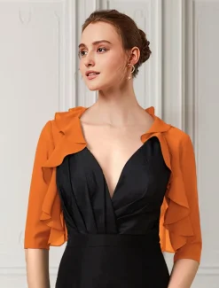 Half Sleeve Shrugs Chiffon Wedding / Party / Evening Women's Wrap With Cascading Ruffles/Wedding Guest dress to impress