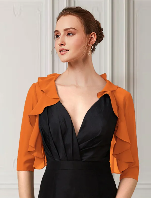 Half Sleeve Shrugs Chiffon Wedding / Party / Evening Women's Wrap With Cascading Ruffles/Wedding Guest dress to impress