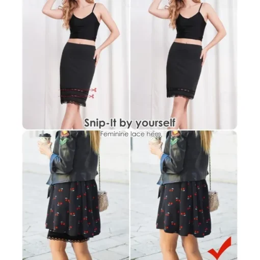 Half Slips for Women Underskirt Dress Extender Lace Trim Knee Length Midi Skirt 19-26" Length