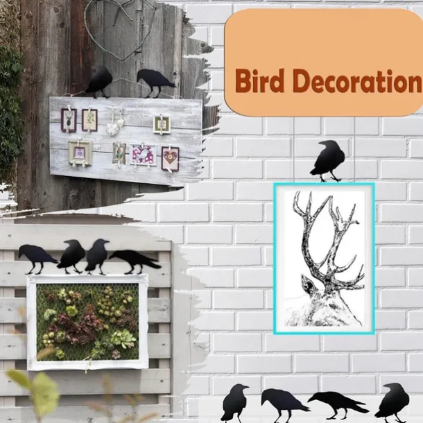 Halloween Acrylic Black Crow Scuplture Ornament Creative Photo Frame Raven Bird Statue Figurine Wall Display Decoration