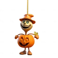 Halloween Acrylic Pumpkin Car Pendant, Rearview Mirror Pendant, Ghost Pumpkin Pendant Home Decor