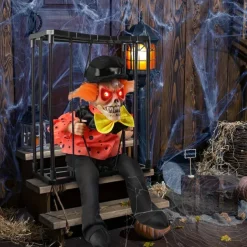Halloween Animated Decoration, 1pc Motion-Sensor Activated Screaming Clown in Cage with Light-Up Eyes, Spooky Prisoner Ghost Prop for Indoor/Outdoor Decor, Plastic, No Batteries, AA Battery Operated (