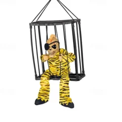 Halloween Animated Decoration, 1pc Motion-Sensor Activated Screaming Clown in Cage with Light-Up Eyes, Spooky Prisoner Ghost Prop for Indoor/Outdoor Decor, Plastic, No Batteries, AA Battery Operated (