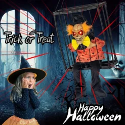 Halloween Animated Decoration, 1pc Motion-Sensor Activated Screaming Clown in Cage with Light-Up Eyes, Spooky Prisoner Ghost Prop for Indoor/Outdoor Decor, Plastic, No Batteries, AA Battery Operated (