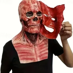 Halloween Blood Double Mask, Joker Skull Scary Realistic Halloween Mask For Adults Costumes Men's Halloween Costume, Frightening Fun Horror Skull Mask