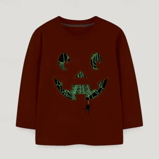 Halloween Boys 3D Graphic Spider Tee Long Sleeve Spring Fall Fashion Basic Polyester Little Kids(4-7ys) 4-7 Years Crew Neck Outdoor Casual Daily Regular Fit