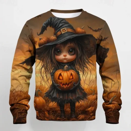 Halloween Boys 3D Graphic Cartoon Pumpkin T shirt Tee Long Sleeve Spring Fall Fashion Basic Polyester Kids 4-12 Years Crew Neck Outdoor Casual Daily Regular Fit