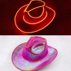Halloween Christmas EL Wire Light Up Sequin Jazz Hat Adult Neon LED Luminous Festival Party Dress Up Cap For Men and Women