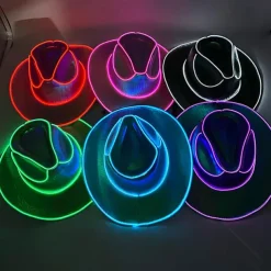 Halloween Christmas EL Wire Light Up Sequin Jazz Hat Adult Neon LED Luminous Festival Party Dress Up Cap For Men and Women