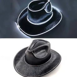 Halloween Christmas EL Wire Light Up Sequin Jazz Hat Adult Neon LED Luminous Festival Party Dress Up Cap For Men and Women