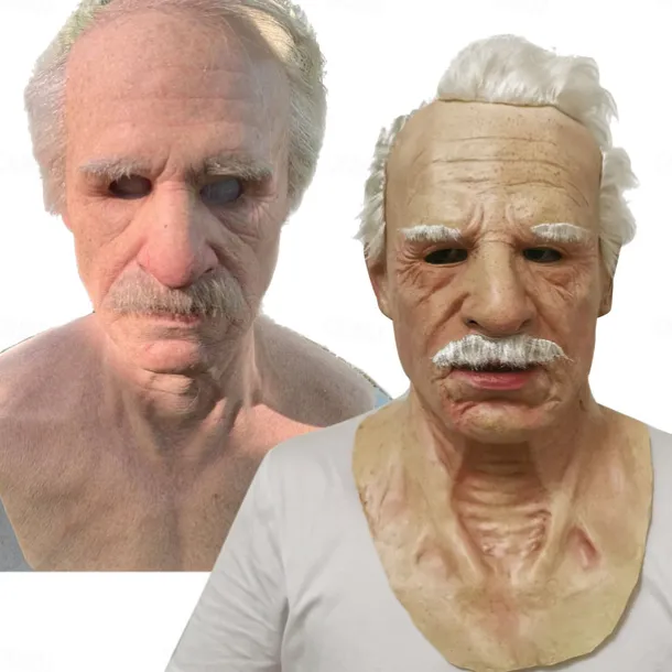Halloween Christmas Mask Headgear, Fierce Black Haired Old Man Mask Simulation Character Mask Masquerade Play Props Funky Cosplay Accessory
