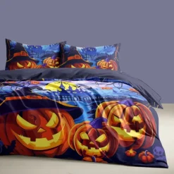 Halloween Collection Duvet Cover Set 3 Piece Set Jack O Lantern Pumpkin Super Soft Skin-friendly Long-lasting