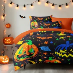 Halloween Collection Duvet Cover Set 3 Piece Set Jack O Lantern Pumpkin Super Soft Skin-friendly Long-lasting