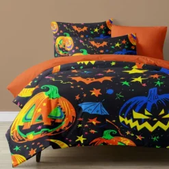 Halloween Collection Duvet Cover Set 3 Piece Set Jack O Lantern Pumpkin Super Soft Skin-friendly Long-lasting