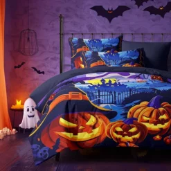 Halloween Collection Duvet Cover Set 3 Piece Set Jack O Lantern Pumpkin Super Soft Skin-friendly Long-lasting