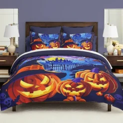 Halloween Collection Duvet Cover Set 3 Piece Set Jack O Lantern Pumpkin Super Soft Skin-friendly Long-lasting