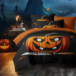 Halloween Collection Duvet Cover Set Jack O Lantern Pumpkin 3 Piece Set Super Soft Skin-friendly Long-lasting