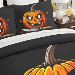 Halloween Collection Duvet Cover Set Jack O Lantern Pumpkin 3 Piece Set Super Soft Skin-friendly Long-lasting