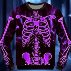 Halloween Day of the Dead Skull Men's 3D Print Skeleton Sweatshirt Punk Party Long Sleeve Crew Neck Vacation Light Green Red Crewneck 3D All Seasons Designer