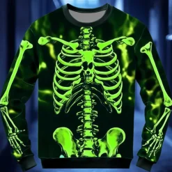 Halloween Day of the Dead Skull Men's 3D Print Skeleton Sweatshirt Punk Party Long Sleeve Crew Neck Vacation Light Green Red Crewneck 3D All Seasons Designer