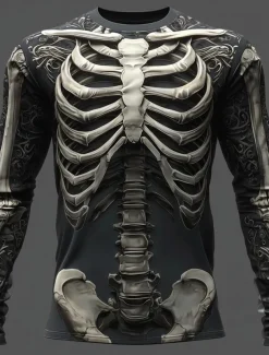 Halloween Day of the Dead Skull Men's Skeleton T Shirt Long Sleeve T shirt 3D Print Crew Neck Shirt Fashion Exaggerated Street Casual Daily Summer Spring Fall Clothing Apparel