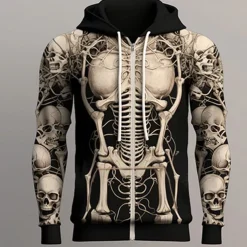 Halloween Day of the Dead Skull Men's Color Block Graphic Prints Skeleton Hoodie Hoodies Sweatshirt Classic Casual Long Sleeve Hooded Vacation Holiday Streetwear Light Print Spring Fall Designer