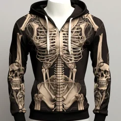 Halloween Day of the Dead Skull Men's Color Block Graphic Prints Skeleton Hoodie Hoodies Sweatshirt Classic Casual Long Sleeve Hooded Vacation Holiday Streetwear Light Print Spring Fall Designer