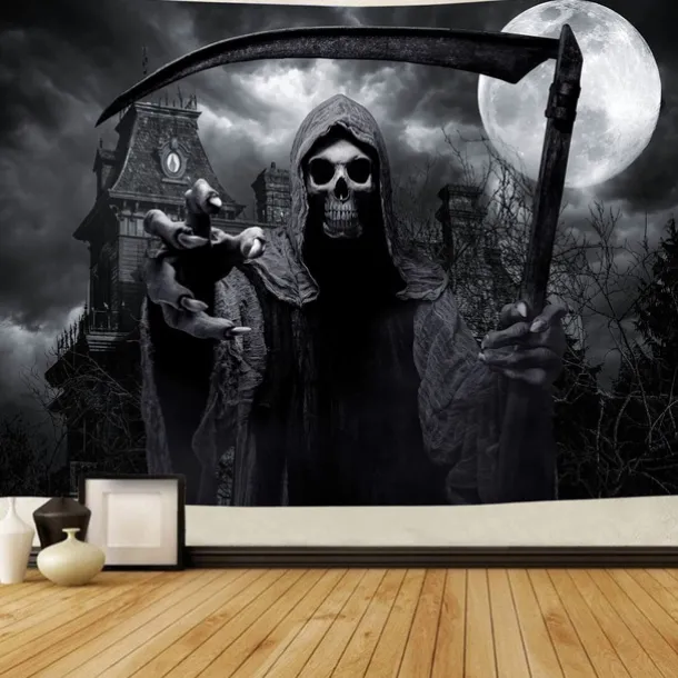 Halloween Death Hanging Tapestry Wall Art Large Tapestry Mural Decor Photograph Backdrop Blanket Curtain Home Bedroom Living Room Decoration Halloween Decorations