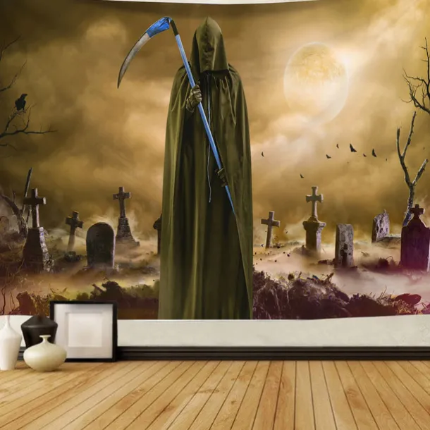 Halloween Death Hanging Tapestry Wall Art Large Tapestry Mural Decor Photograph Backdrop Blanket Curtain Home Bedroom Living Room Decoration Halloween Decorations