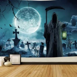 Halloween Death Hanging Tapestry Wall Art Large Tapestry Mural Decor Photograph Backdrop Blanket Curtain Home Bedroom Living Room Decoration Halloween Decorations