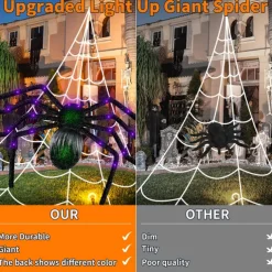 Halloween Decoration LED Spider Outdoor, Light Up Halloween Spider Decorations Bendable Fake Spider with Back Gradient Light,Halloween Decor for Home Yard Costumes Parties Garden Lawn