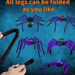 Halloween Decoration LED Spider Outdoor, Light Up Halloween Spider Decorations Bendable Fake Spider with Back Gradient Light,Halloween Decor for Home Yard Costumes Parties Garden Lawn