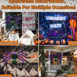 Halloween Decoration LED Spider Outdoor, Light Up Halloween Spider Decorations Bendable Fake Spider with Back Gradient Light,Halloween Decor for Home Yard Costumes Parties Garden Lawn