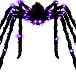 Halloween Decoration LED Spider Outdoor, Light Up Halloween Spider Decorations Bendable Fake Spider with Back Gradient Light,Halloween Decor for Home Yard Costumes Parties Garden Lawn
