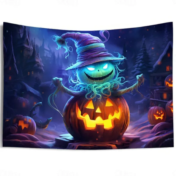 Halloween Decorations Blacklight Tapestry Jack O Lantern UV Reactive Glow in the Dark Glow Party Psychedelic Trippy Misty Hanging Tapestry Wall Art Mural for Living Room Bedroom