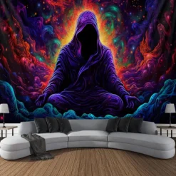Halloween Decorations Blacklight Tapestry UV Reactive Glow in the Dark Glow Party Neon Ghost Psychedelic Trippy Misty Hanging Tapestry Wall Art Mural for Living Room Bedroom
