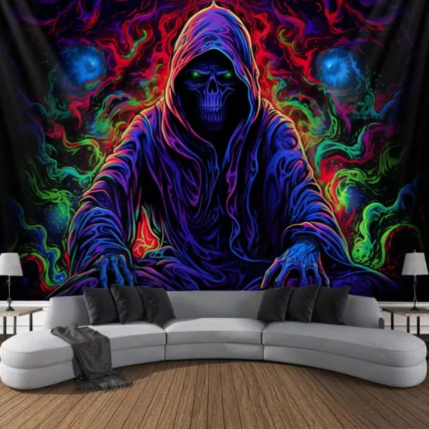 Halloween Decorations Blacklight Tapestry UV Reactive Glow in the Dark Glow Party Neon Ghost Psychedelic Trippy Misty Hanging Tapestry Wall Art Mural for Living Room Bedroom