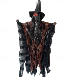 Halloween Decorations for Outdoors - Halloween Animatronic Hanging Skull Ghost Decoration with Glowing Eyes, Halloween Haunted House Props and Party Decor, Suitable for Indoor/Outdoor Displays