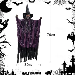 Halloween Decorations for Outdoors - Halloween Animatronic Hanging Skull Ghost Decoration with Glowing Eyes, Halloween Haunted House Props and Party Decor, Suitable for Indoor/Outdoor Displays