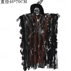 Halloween Decorations for Outdoors - Halloween Animatronic Hanging Skull Ghost Decoration with Glowing Eyes, Halloween Haunted House Props and Party Decor, Suitable for Indoor/Outdoor Displays