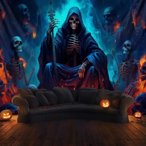 Halloween Decorations Green Skulls Hanging Tapestry Wall Art Large Tapestry Mural Decor Photograph Backdrop Blanket Curtain Home Bedroom Living Room