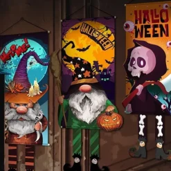 Halloween Decorations Halloween Flags Pumpkin Skeleton Gnome Witch Decoration Flags Ghost Shape Glowing Flag Hanging Flags Halloween Outdoor Indoor Decor Decorative Flags Party Supplies