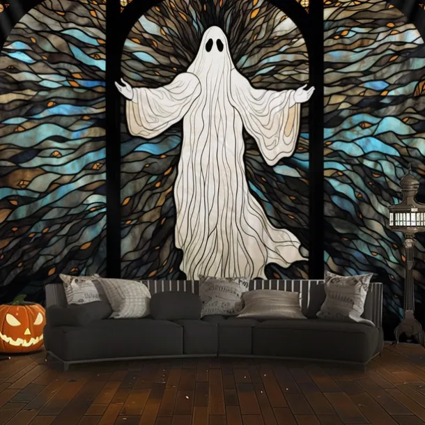Halloween Decorations Hanging Tapestry Stained Glass Pumpkin Bat Wall Art Large Tapestry Mural Decor Photograph Backdrop Blanket Curtain Home Bedroom Living Room
