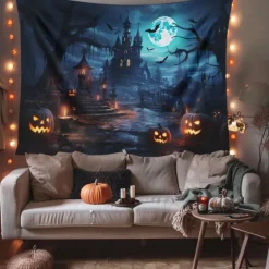 Halloween Decorations Hanging Tapestry Jack O Lantern Pumpkin Graveyard Wall Art Large Tapestry Mural Decor Photograph Backdrop Blanket Curtain Home Bedroom Living Room