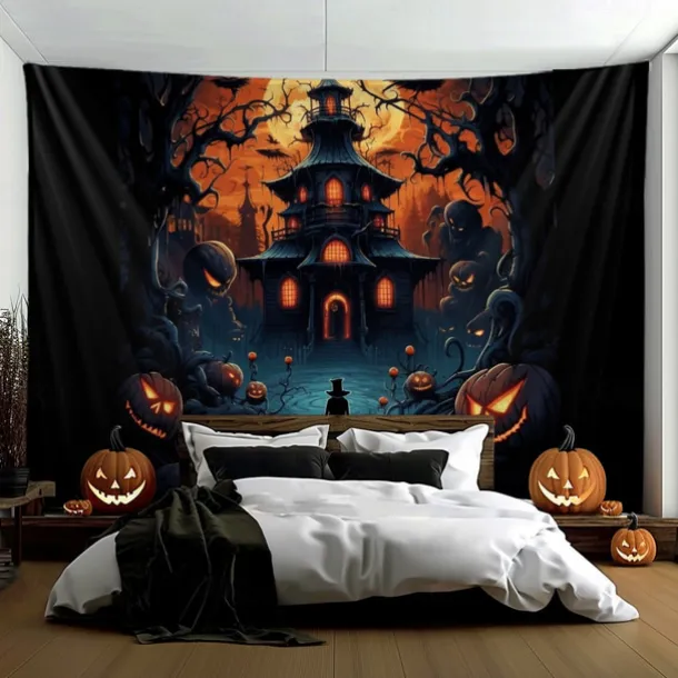 Halloween Decorations Hanging Tapestry Jack O Lantern Pumpkin Graveyard Wall Art Large Tapestry Mural Decor Photograph Backdrop Blanket Curtain Home Bedroom Living Room