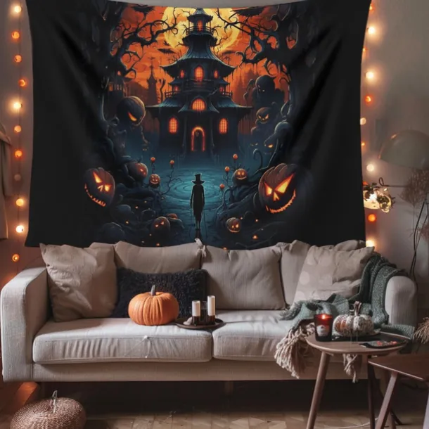 Halloween Decorations Hanging Tapestry Jack O Lantern Pumpkin Graveyard Wall Art Large Tapestry Mural Decor Photograph Backdrop Blanket Curtain Home Bedroom Living Room