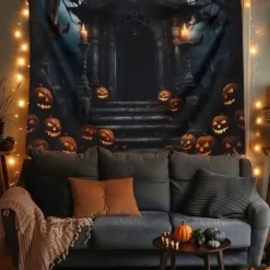 Halloween Decorations Hanging Tapestry Jack O Lantern Pumpkin Graveyard Wall Art Large Tapestry Mural Decor Photograph Backdrop Blanket Curtain Home Bedroom Living Room