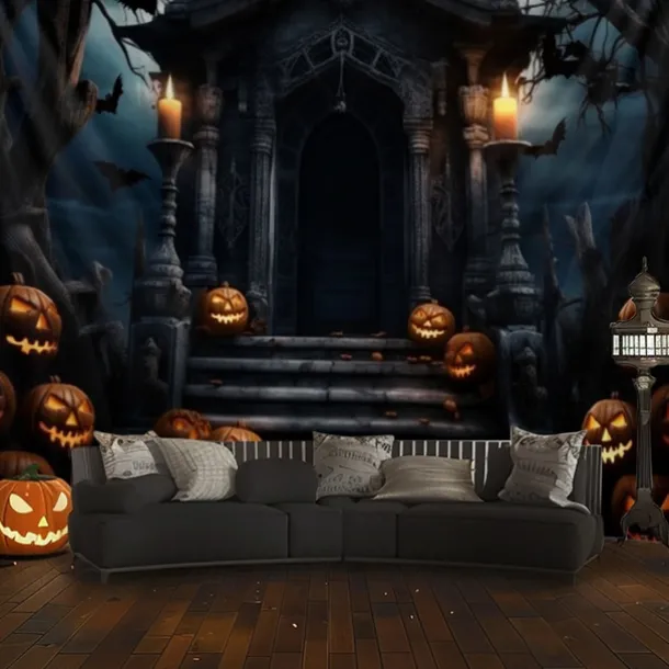 Halloween Decorations Hanging Tapestry Jack O Lantern Pumpkin Graveyard Wall Art Large Tapestry Mural Decor Photograph Backdrop Blanket Curtain Home Bedroom Living Room