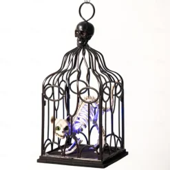 Halloween Decorations Indoor Outdoor, Halloween Hanging Cage Glowing Skeleton Cat, Halloween Cage Prop Skeleton Cat Decoration, Hanging Decor for Haunted House