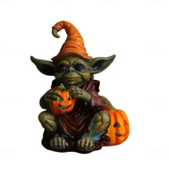 Halloween Decorations Light Up Pumpkin Lantern Elf Resin Craft Decoration Home Desktop Luminous Goblin Doll Decoration LED Night Light Holiday Party Decoration Light 1PC